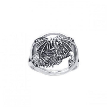 Winged Dragon Silver Ring TRI539 - Jewelry